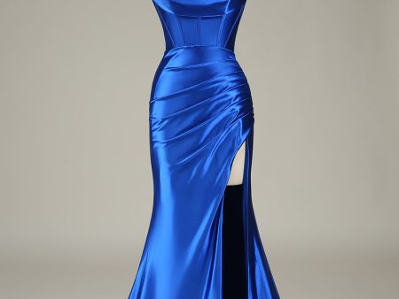 Royal Blue Mermaid Spaghetti Straps Long Prom Dress With Slit Fashion