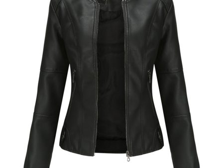 Black Zipper Front Fitted PU Women Jacket Online now