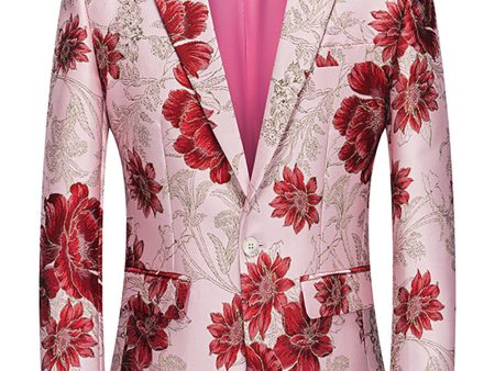 Pink Flower Jacquard Notched Lapel Men s Blazer Online Sale