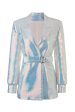 Sparkly White Sequins Peak Lapel Women Blazer with Belt on Sale