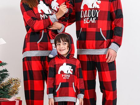 Christmas Family Red Grid Bear Print Pajamas Set For Sale