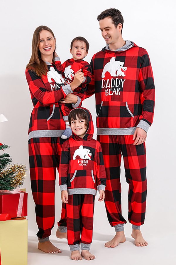 Christmas Family Red Grid Bear Print Pajamas Set For Sale