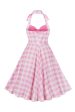 Retro Styles A Line Halter Neck Pink Plaid 1950s Dress Fashion