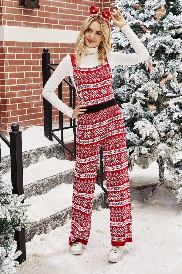 Christmas Red Snowflake Knitted Jumpsuits Online Sale