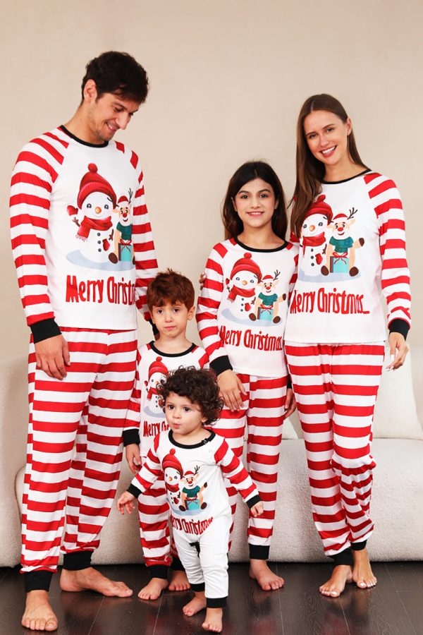 Red Stripes Snowmen Christmas Family Pajamas Set Online now