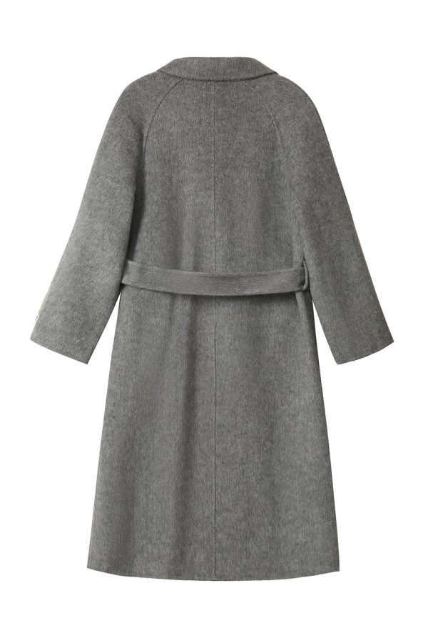 Grey Double Breasted Long Wool Blend Coat with Belt Supply