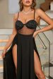 Black Spaghetti Straps Prom Dress with Slit Fashion