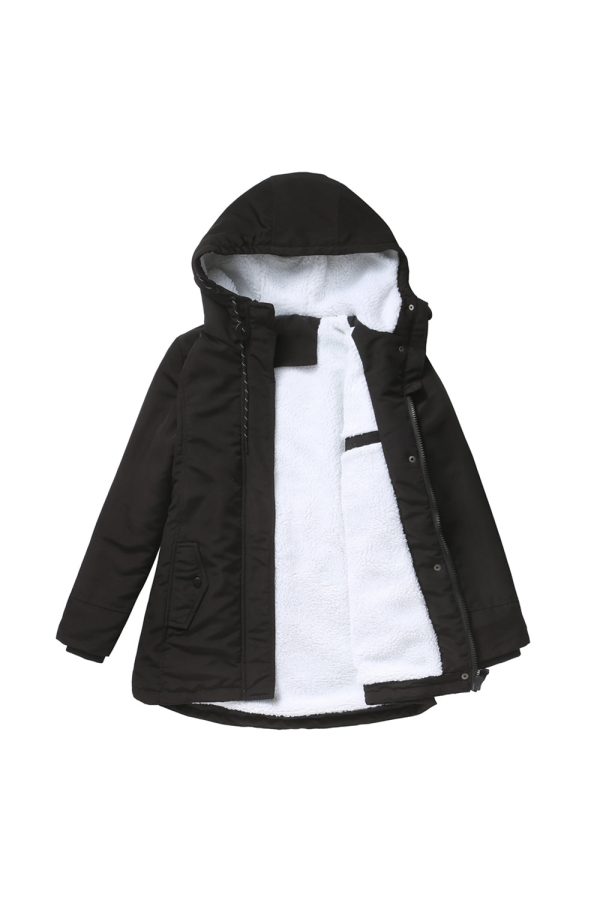 Winter Black Hooded Drawstring ZipperThickened Padded Jacket Cheap