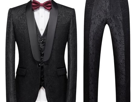 Black 3 Piece Jacquard Shawl Lapel Men s Prom Suits Hot on Sale