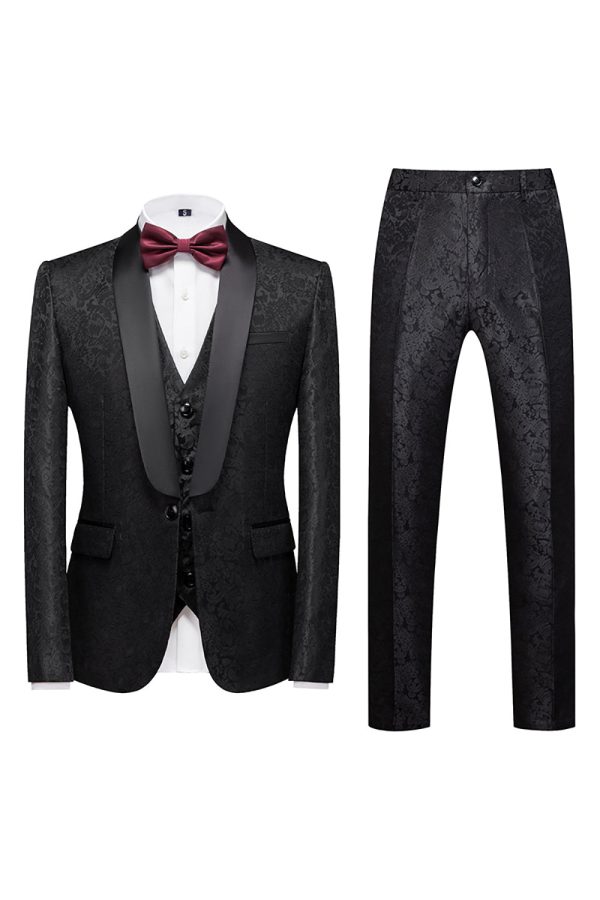 Black 3 Piece Jacquard Shawl Lapel Men s Prom Suits Hot on Sale