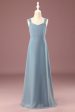 Dusty Blue Chiffon A-line V-neck Junior Bridesmaid Dress Hot on Sale