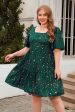 A Line Square Neck Green Velvet Plus Size Xmas Dress Supply