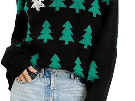 Black Christmas Tree Sweater with Long Sleeves Discount