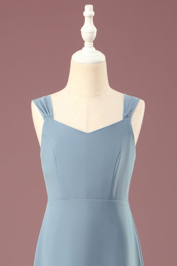 Dusty Blue Chiffon A-line V-neck Junior Bridesmaid Dress Hot on Sale