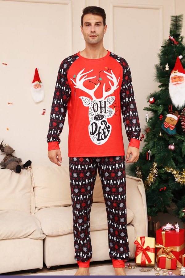 Christmas Family Matching Pajamas Black Red Deer Printed Pajamas Set For Sale