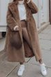 Khaki Faux Fur Shearling Long Open Front Coat with Belt on Sale