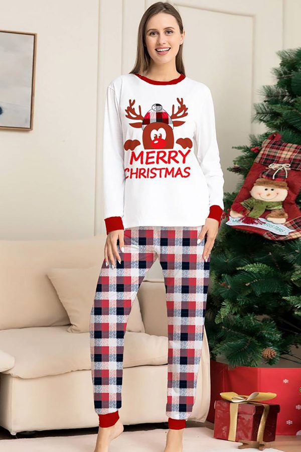 White Deer and Red Plaid Christmas Family Matching Pajamas Set Hot on Sale