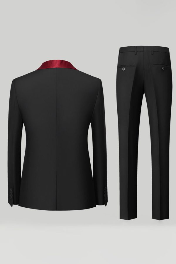 Black 3 Piece Shawl Lapel Men Suits For Sale