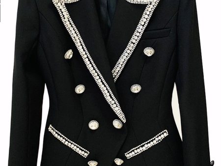 Fashionable Diamond Beaded Double Breasted Slim Women Blazer Hot on Sale