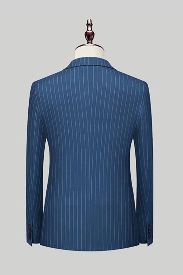 Navy Pinstriped Peak Lapel 2 Piece Men s Formal Suits For Sale