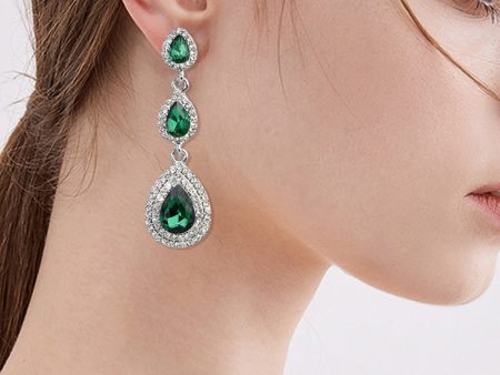 Dark Green Rhinestones Earrings Cheap