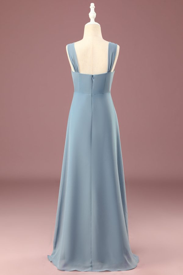 Dusty Blue Chiffon A-line V-neck Junior Bridesmaid Dress Hot on Sale