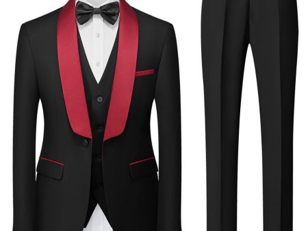 Black 3 Piece Shawl Lapel Men Suits For Sale