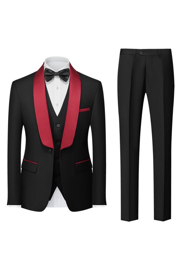 Black 3 Piece Shawl Lapel Men Suits For Sale