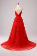 Red A Line Spaghetti Straps Long Prom Dress with Ruffles Online