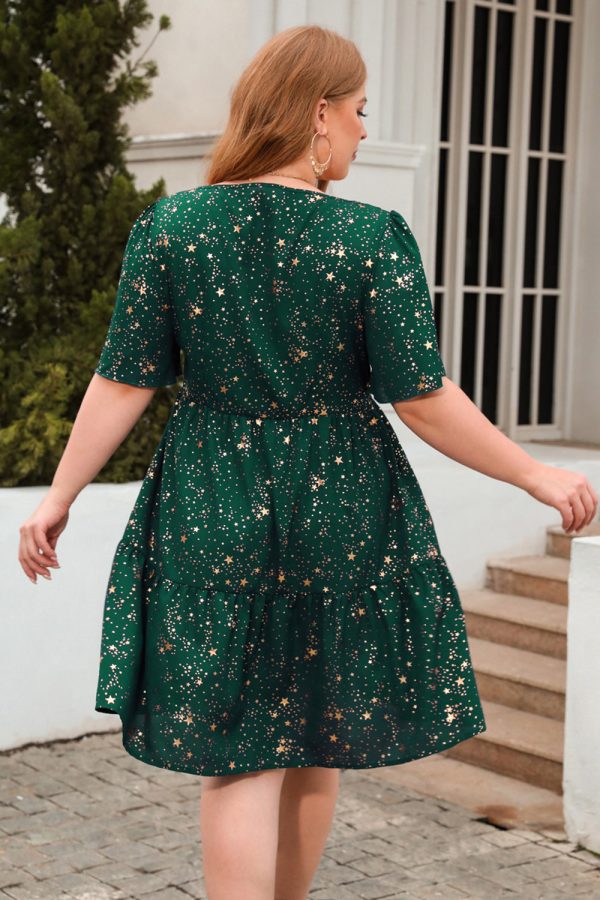 A Line Square Neck Green Velvet Plus Size Xmas Dress Supply