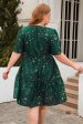 A Line Square Neck Green Velvet Plus Size Xmas Dress Supply