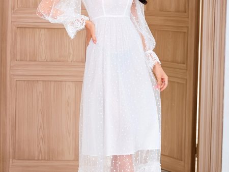 Long Sleeve Ruffle A Line White Maxi Dress For Sale