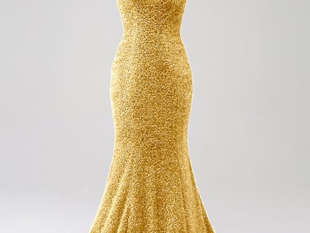 Golden Mermaid Sweetheart Sweep Train Prom Dress With Sequins on Sale