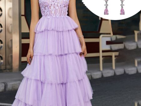 Purple Princess A Line Tiered Corset Prom Dress with Accessory Online now