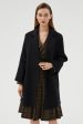 Black Long Notched Lapel Reversible Wool Coat with Belt Fashion