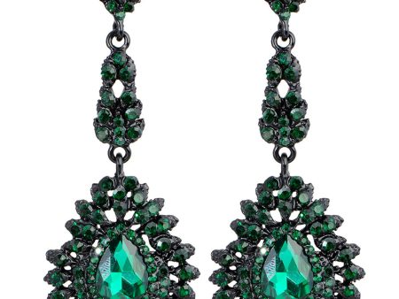 Dark Green Rhinestone Dangle Earrings Cheap