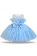 Blue A-line Tulle Flower Girl Dress with Bow Fashion