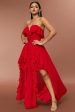 Red Strapless A Line Prom Dress with Ruffles Hot on Sale