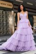 Purple Princess A Line Tiered Corset Prom Dress with Accessory Online now