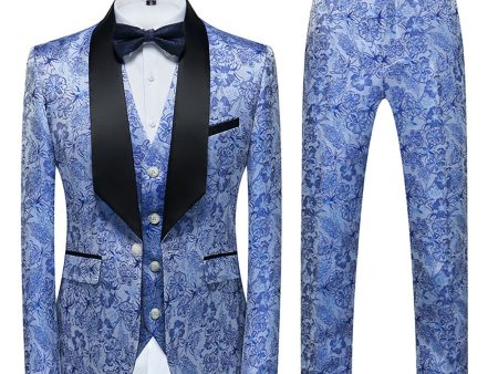 Light Blue Lapel Jacquard 3 Piece Men s Prom Suits Online Hot Sale