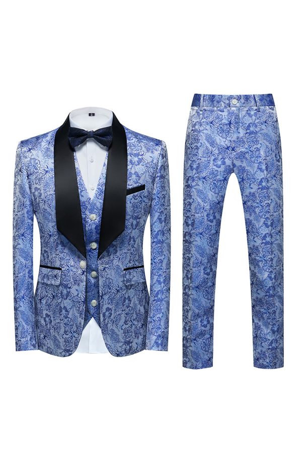 Light Blue Lapel Jacquard 3 Piece Men s Prom Suits Online Hot Sale