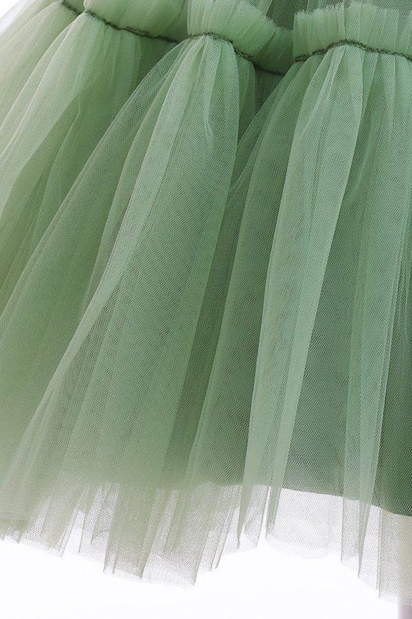 Green Round Neck Tulle Flower Girl Dress with Bowknot Online now