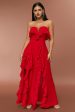 Red Strapless A Line Prom Dress with Ruffles Hot on Sale