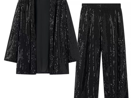 Black Sparkly Sequin 2 Piece Women Suits Fashion