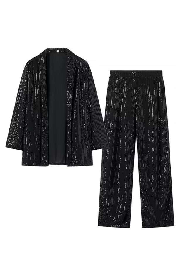 Black Sparkly Sequin 2 Piece Women Suits Fashion