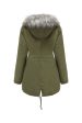 Army Green Mid-Length Hooded Winter Warm Plus Fleece Coat Fashion