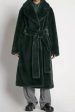 Khaki Faux Fur Shearling Long Open Front Coat with Belt on Sale