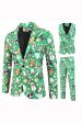 Green Notched Lapel Printed 3 Piece Christmas Men s Suits Sale