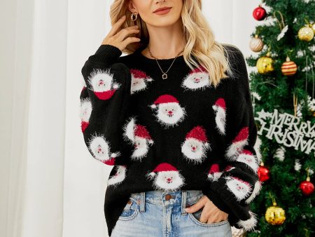 Black Christmas Santa Claus Knit Sweater with Long Sleeves Cheap