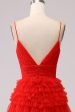 Red A Line Spaghetti Straps Long Prom Dress with Ruffles Online